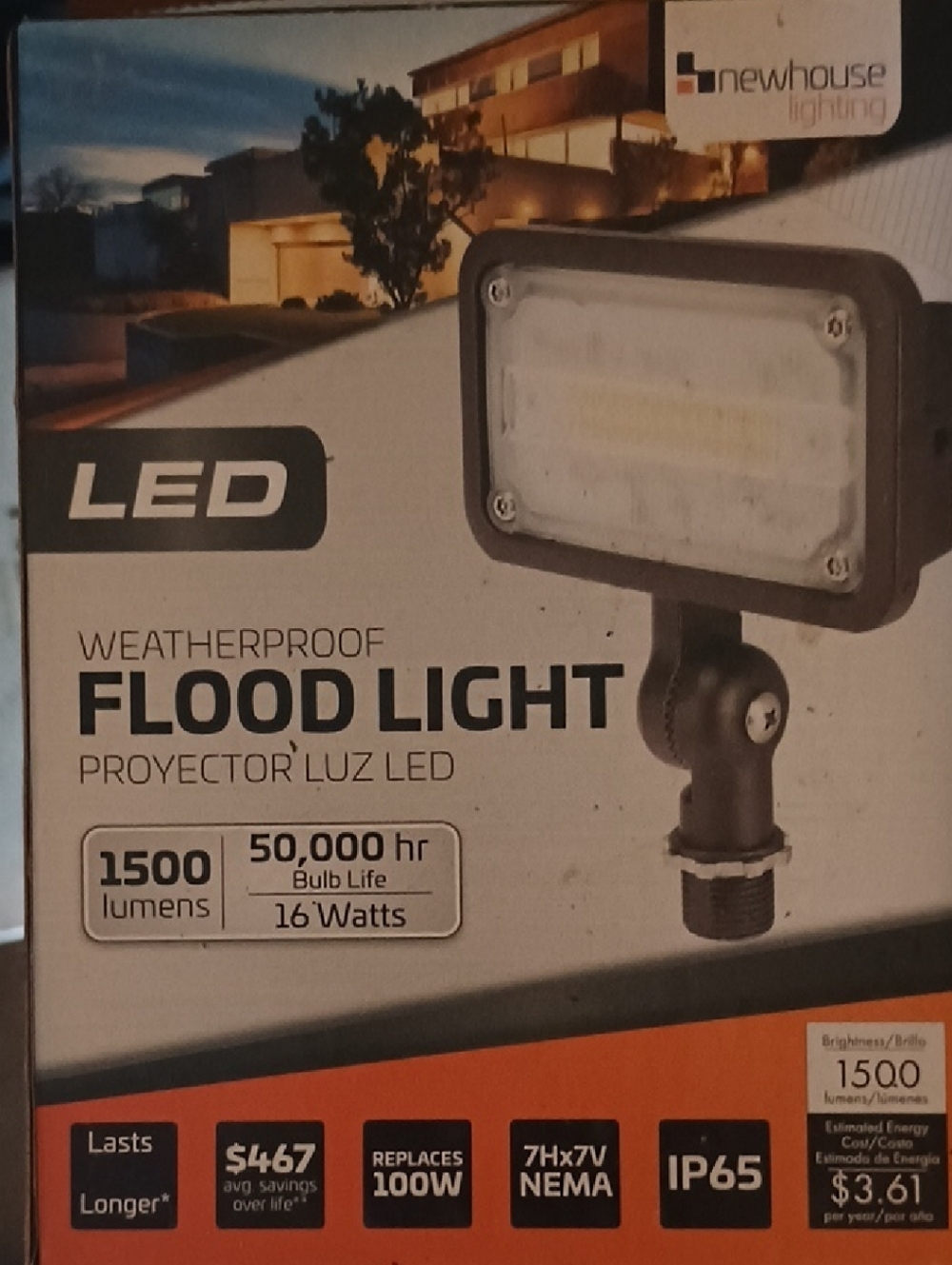 Newhouse Lighting LED Weatherproof Flood Light, Security Light- Black